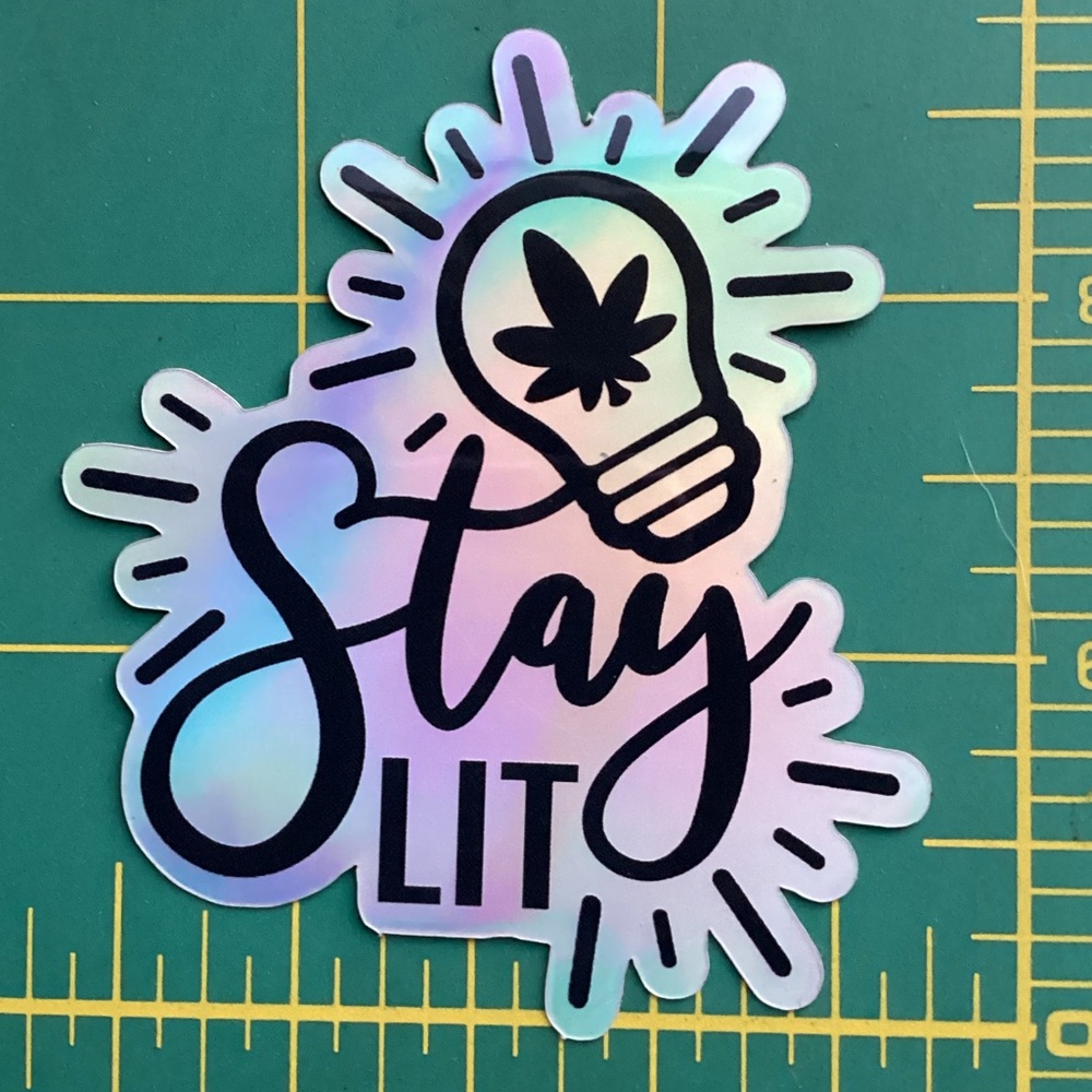 OOP Stay Lit Iridescent Vinyl Stoner Sticker Retro Gifts Hippie Boho Art Yeti